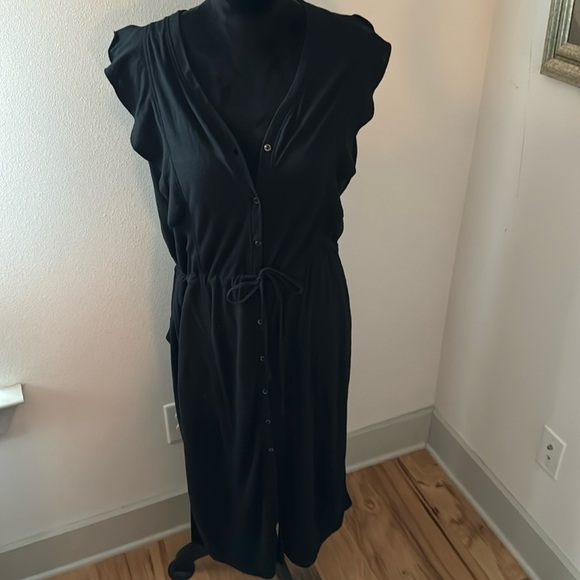 Grey State Black buttoned Down ruffle detail sleeveless waist ties midi dress 2 - Picture 2 of 6